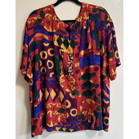 Vintage Modiano Button Up Blouse Plus Size 24W Art To Wear Teacher Made Is USA - Picture 2 of 7